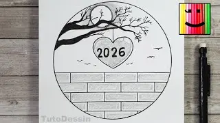 Comment dessiner 2026 | Dessin Nouvel An facile au crayon | Cercle