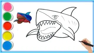 Shark drawing for kids | Shark fish drawing colouring painting easy