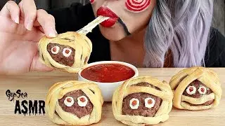 Stuffed Cheesy Mummy Meatballs ~ Halloween Special [ASMR Eating Sounds] *No Talking