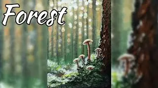 How to paint a forest landscape, the sun's glare/ Лесной пейзаж акрилом