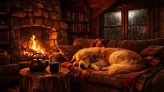 Soothing Rain Drizzle with Crackling Fireplace | Cozy Night Sounds for Relaxation