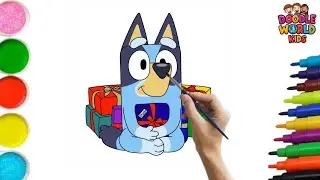 How to Draw Bluey with gift   🐶🎨 | Easy Cute Drawing | Muffin Man Song | Kids Art