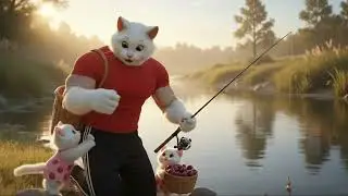 Mama Cat Goes Fishing and Catches Big Fish for Her Kittens 🐟🐾 | Cute Cat Animation