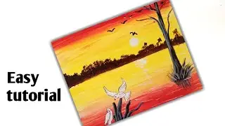 Sunset acrylic painting for beginners//Sunset painting easy//mahima art Life