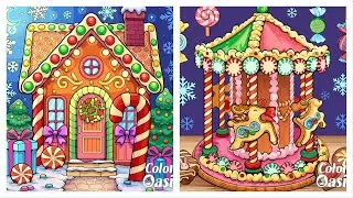 Christmas Gingerbread House Carousel Mary GO Round Color Oasis #PaintbyNumbers #coloringbook