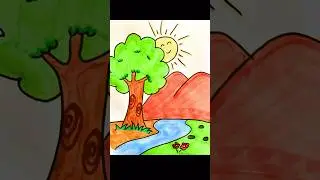 Easy scenery drawing for kids #scenery #drawingtutorial #cartoon #kidsvideo #diy #kindergarten #fun