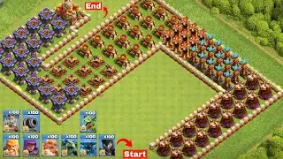 All Max Defence Longest Base Formation Vs 100x BH Troops Clash Of Clans