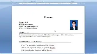 How to Create a Resume in Microsoft Word - MS Word में रिज्यूमे कैसे बनाये? | Resume in Word Hindi