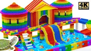 How To Build Round House, Double Water Slide, Swimming Pool Playground From LEGO, Magnetic Balls