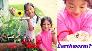 Kaylee and Kaycee Plant Flowers for Spring and Summer Time | Kaycee Plays the earthworm
