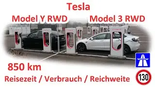 850 km Tesla Model Y RWD 60 kWh Langstrecke Verbrauch BAB Vergleich mit Model 3 RWD 60 kWh