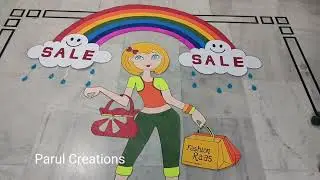 Sale Banner Design ideas/Handmade Sale poster/Rainbow style banner/ Stylish girl with shopping bags