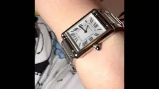 Closeup 2022 Cartier Tank Must (Large) with Steel Bracelet
