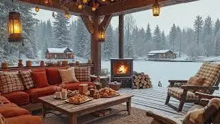 Cozy Winter Porch Jazz ❄️ Fireplace Ambience & Smooth Jazz Music for Snowy Relaxing Evenings