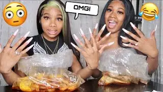 EATING A SEAFOOD BOIL WITH EXTREMELY LONG NAILS CHALLENGE | (Am I Taking My BF Back After Cheating?)