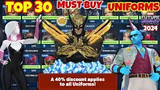 TOP 30 MUST BUY UNIFORMS | 40% DISCOUNT ALL UNIFORM SALE | Marvel Future Fight