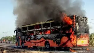 Accident bus 150 speed 😭| gwalior mp bus me lagi aag | accident | bharat bus accident #busaccident 
