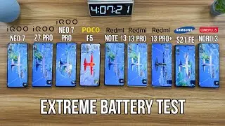 Redmi Note 13 Pro+ vs iQOO Neo 7 Pro vs Poco F5 vs S21 FE 5G / Nord 3 / Note 13 Pro Battery Test 🔥
