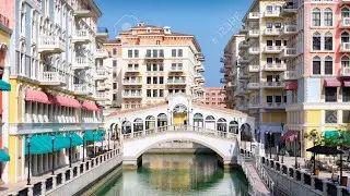 The PEARL Island - Qanat Quartier Doha Qatar - Walking Tour In Venice -  4K 60fps with Captions