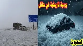 بردية يصل ارتفاعها متر في حائل وسيول من برد السعودية 