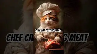 Chef cat cutting raw meat ASMR sound Ai #trending #mukbang #food #meat #shorts #viral