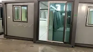 Prefab house 20FT  Grey wall panels with black frames, 2 bedrooms