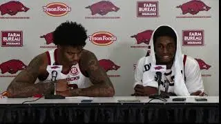 Billy Richmond and Nick Pringle speak with the media after the Arkansas 108-80 victory over Queens