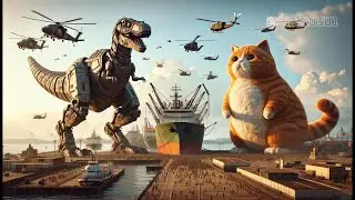 Joined experiment for food, turned into epic battle with mechanical T-Rex. #cat #shorts #ai