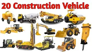 20 construction vehicle ke Name in Hindi and English for kids pictures 