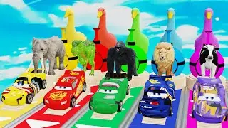 5 Giant Duck Cartoon, Cow, Elephant, Lion, Dinosaur, Paint Wild Animals Crossing Fountain Animations