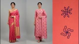 2 very easy DIY kasuti Butta Embroidery Tutorial:How to design in Your Own Silk Saree & V-Neck Kurti