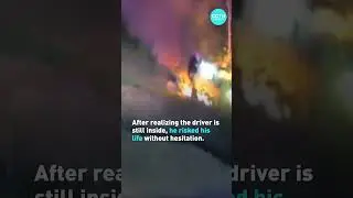 Police officer saves man from burning car