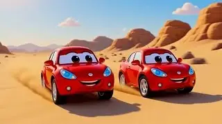 Red Car Running on DESERT OFFROAD JUMPS road | Fun Kids Racing Game 🚗🌈