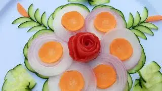 Onion , tomato & cucumber 🥒 salad decoration ideas | Tomato Flower ideas| cucumber cutting skill 