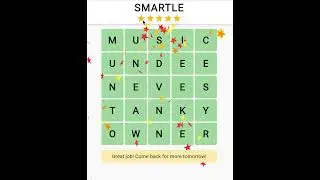 Won Smartle word game with old yellow/orange/red firework color scheme