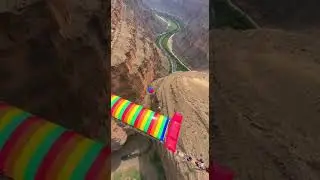 Terrifying Cliff Slide Drop into Canyon 😱 Girl Launches Off Edge into Freefall!  #mountains