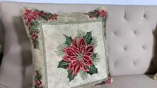 Christmas throw pillow with poinsettia flowers, home decor ideas