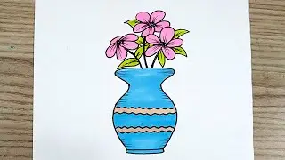 رسم سهل | رسم مزهريه سهله | رسم فازة ورد | رسم زهريه ورد | تعليم الرسم
