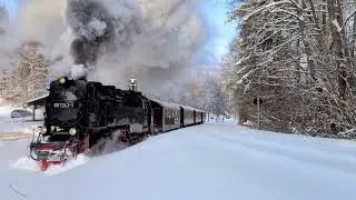99 7243-1 dampft durch den Schnee ❄️ Ausfahrt Alexisbad ❄️🔥🚂