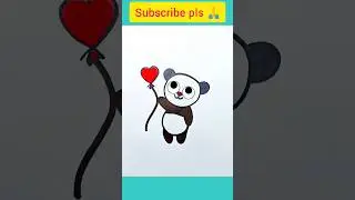 how to draw a cute panda  playing with  balloon eas#shorts #art #drawing #kids