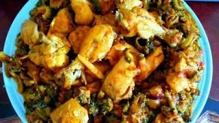 Chicken with karela::chicken with bitter gourd