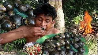 Secret Of Primitive: Find & Cooking Snails - Eating Delicious