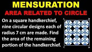 16. Find the area of the remaining portion of the handkerchief excluding designed circles.