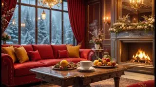 December Winter Afternoon By The Lake ⛄ Soft Piano, Falling Snow & Warm Fireplace for Deep Focus