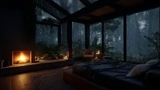 Sleep Deep and Heal 🌧️ Rain and Fireplace Sounds in a Cozy Night Bedroom