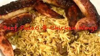 Beef Pulao and Grilled Chicken Wings 牛すじのプラオと手羽先のグリル
