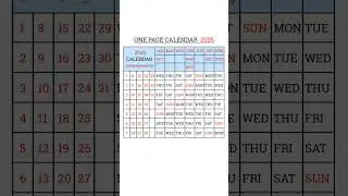One Page Calendar 2025 | Calendar 2025 | 2025 Calendar | New Calendar #shorts #ytshorts #calendar