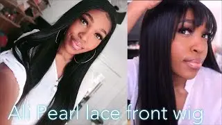 Ali Pearl silky straight lace front Wig review! Cutting bangs into lace front wig !