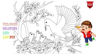 HOW TO DRAW-CUTE BIRD-FAMILY BIRDS-ANIMALS FAMILY-EASY DRAW AND ART PIC