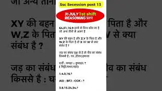 Ssc selection post 13 | 31 july 1st shift Exam analysis | Reasoning Analysis